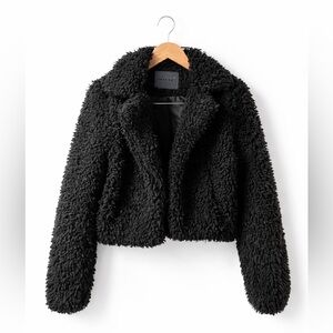 BLANKNYC Black Faux Fur Sherpa Jacket – Size S – Cozy Plush Teddy Coat